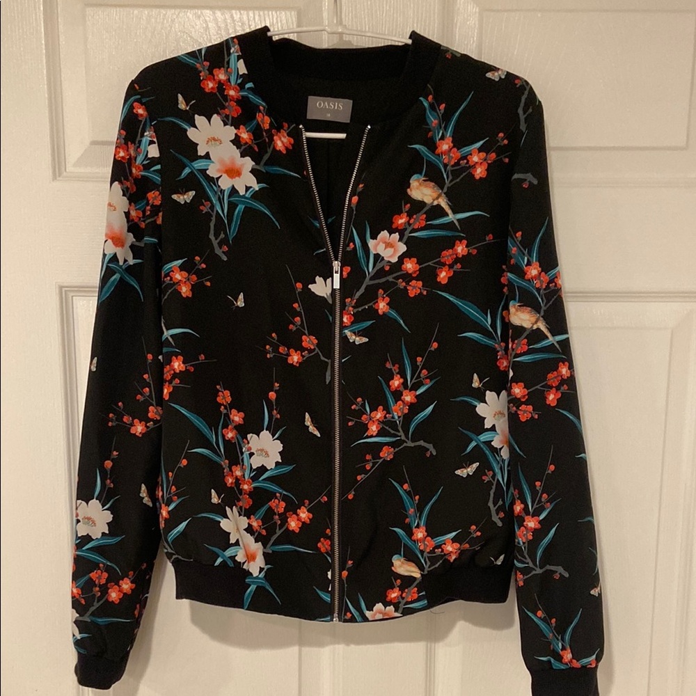 Oasis Black and Red Floral Bomber Jacket